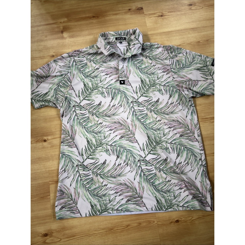 Bad Birdie Incognito Polo‎ Shirt Mens 2XL Green Palm Print Performance Golf UPF